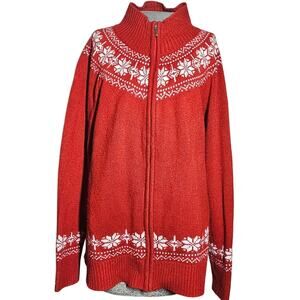Red Full Zip Sequin Accent Sweater Size 2XL
